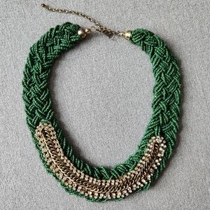 Beaded Green Braided Statement Necklace